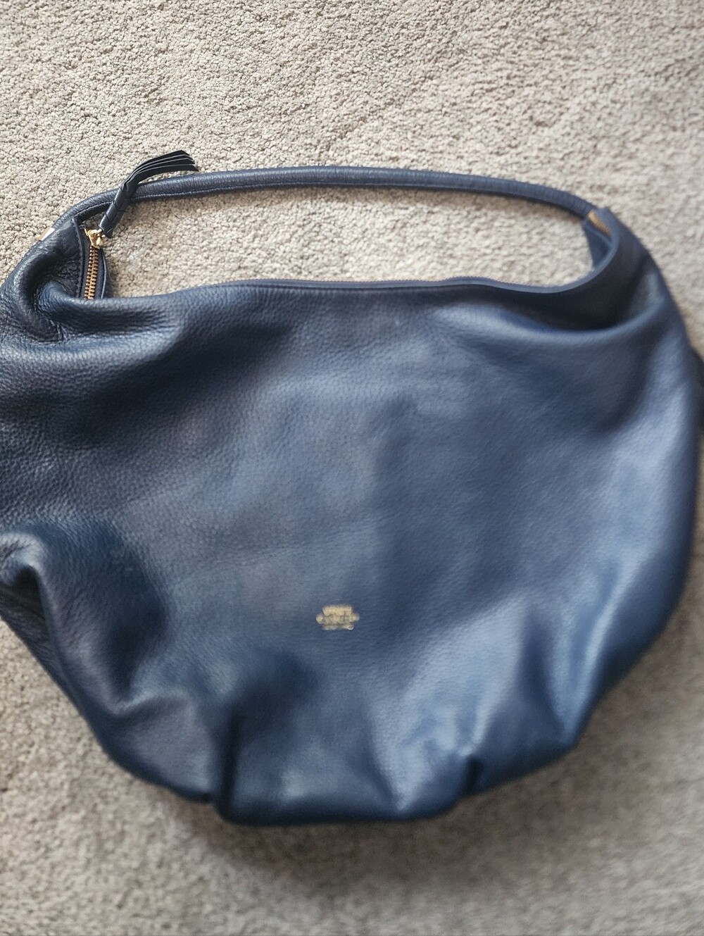 Vince Camuto Navy Blue Pebbled Leather Dessa Tassel Hobo Bag